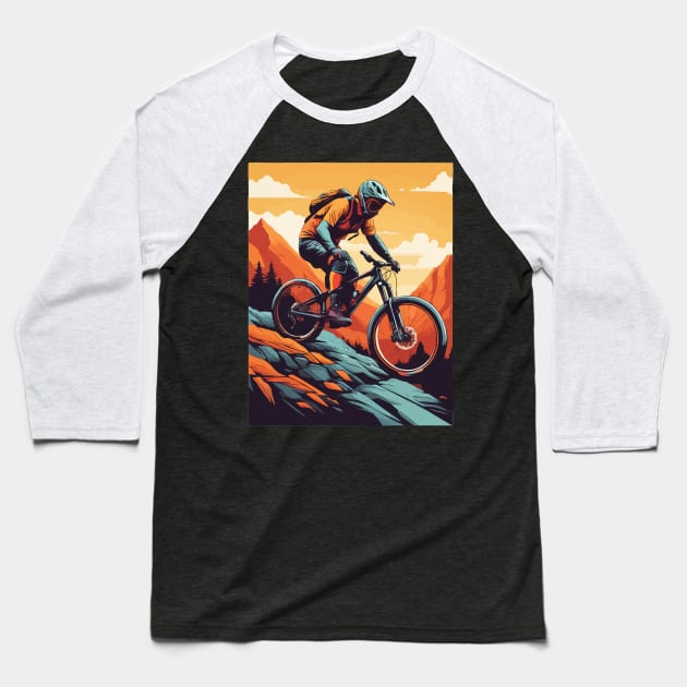Downhill Mountain Biker Painting Baseball T-Shirt by TomFrontierArt
